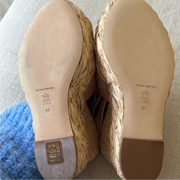 Anthropologie NWT Paloma Barcelo Nude leather Wedge Rafia Espadrille super Chic - Picture 14 of 16